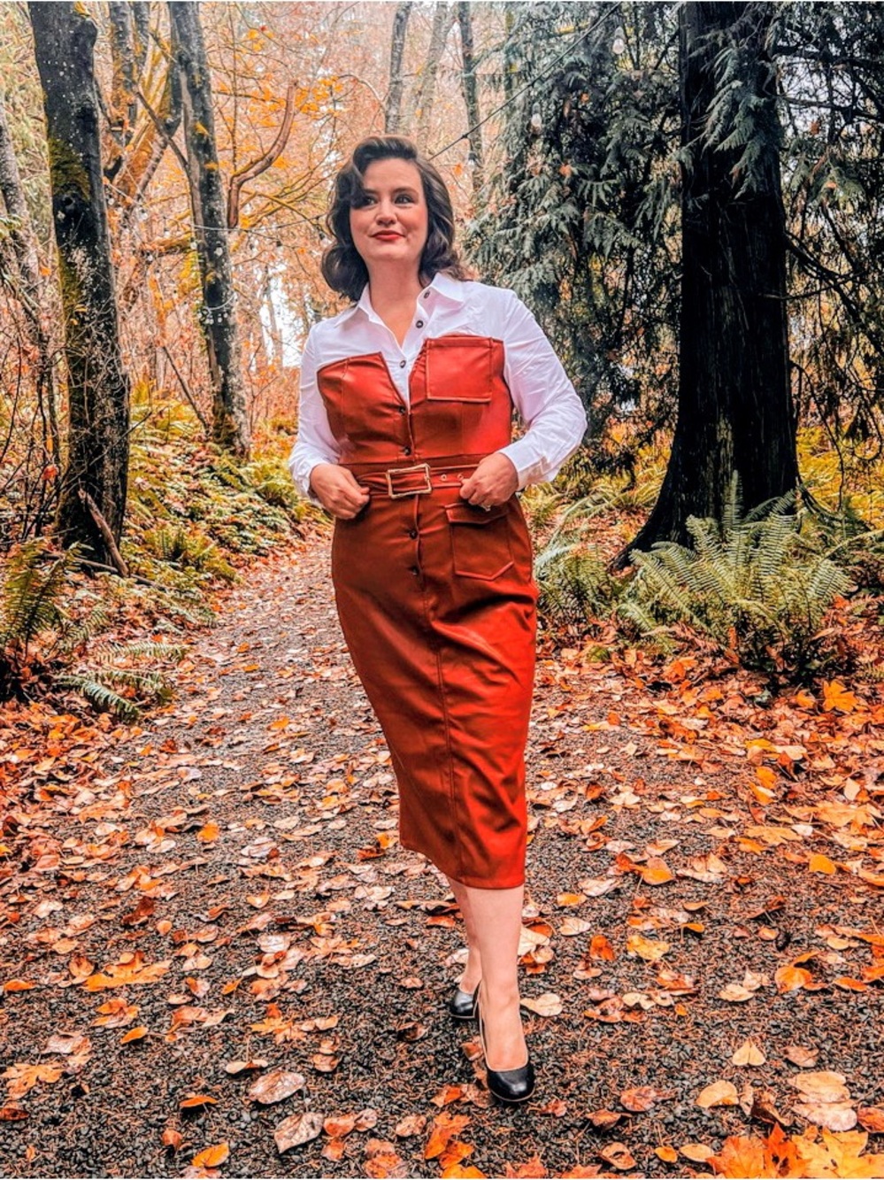 Chic Faux Leather Midi Dress – Rich Copper Statement Piece